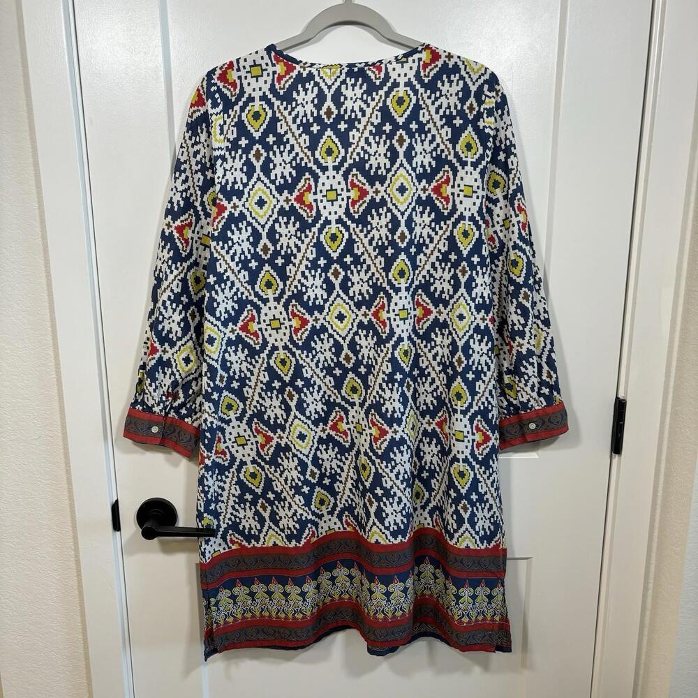 World Market Women L/XL Tunic Dress Embroidered Geometric Boho Tassel Aztec - Picture 3 of 7